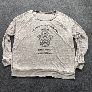 Miken Flow Hamsa Hand Sweatshirt Womens Large Grey Spiritual Graphic Raglan